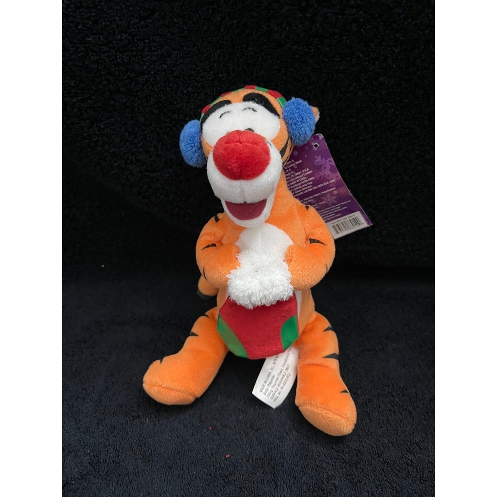 Disney Store Christmas Tigger With Earmuffs And Stocking 8.5" Plush Stuffed